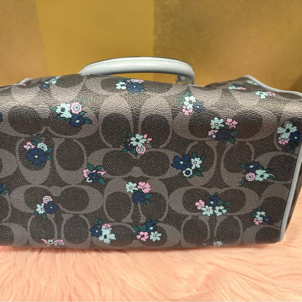 Coach Floral Signature Satchel in Light Blue - Picture 7 of 11